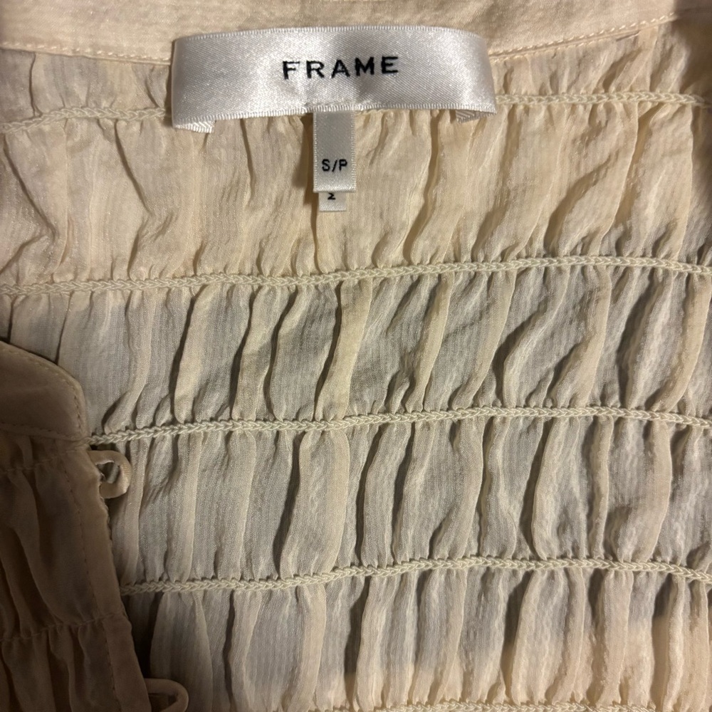 Frame Silk Cream Smocked Blouse - Picture 6 of 7
